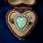 Antique Edwardian Opal Diamond Heart Ring 2.5ct Opal
