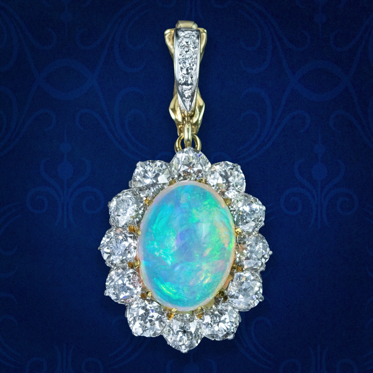Antique Edwardian Opal Diamond Pendant 7ct Opal  Main image
