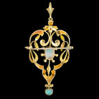 Antique Edwardian Opal Pearl Pendant Brooch 15ct Gold 