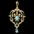 Antique Edwardian Opal Pearl Pendant Brooch 15ct Gold 
