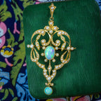 Antique Edwardian Opal Pearl Pendant Brooch 15ct Gold 