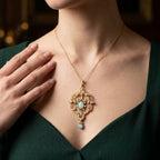 Antique Edwardian Opal Pearl Pendant Brooch 15ct Gold 