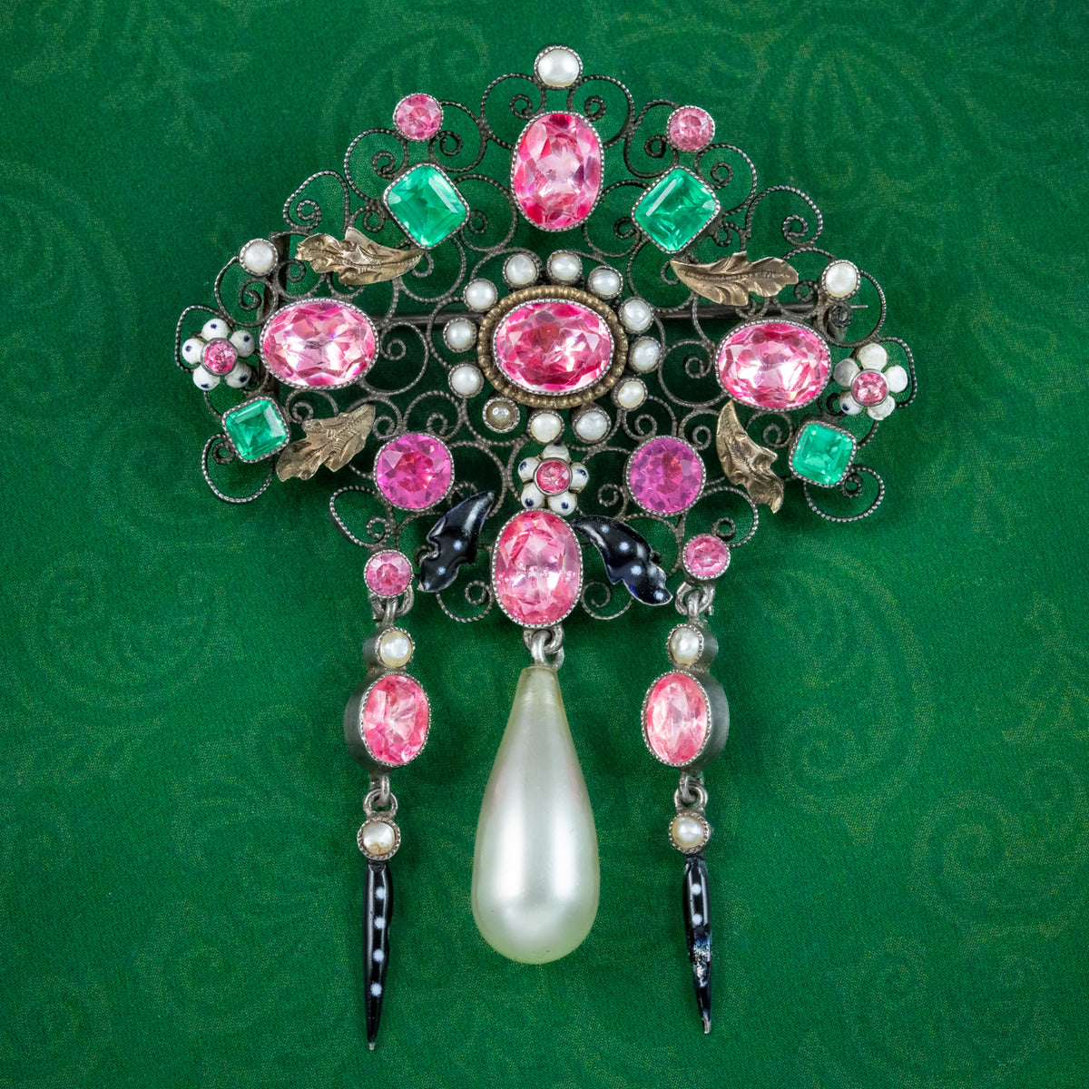 Antique Edwardian Paste Pearl Suffragette Brooch Silver Gilt Main image