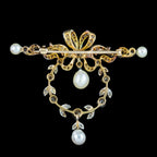 Antique Edwardian Pearl Diamond Brooch Platinum 18ct Gold