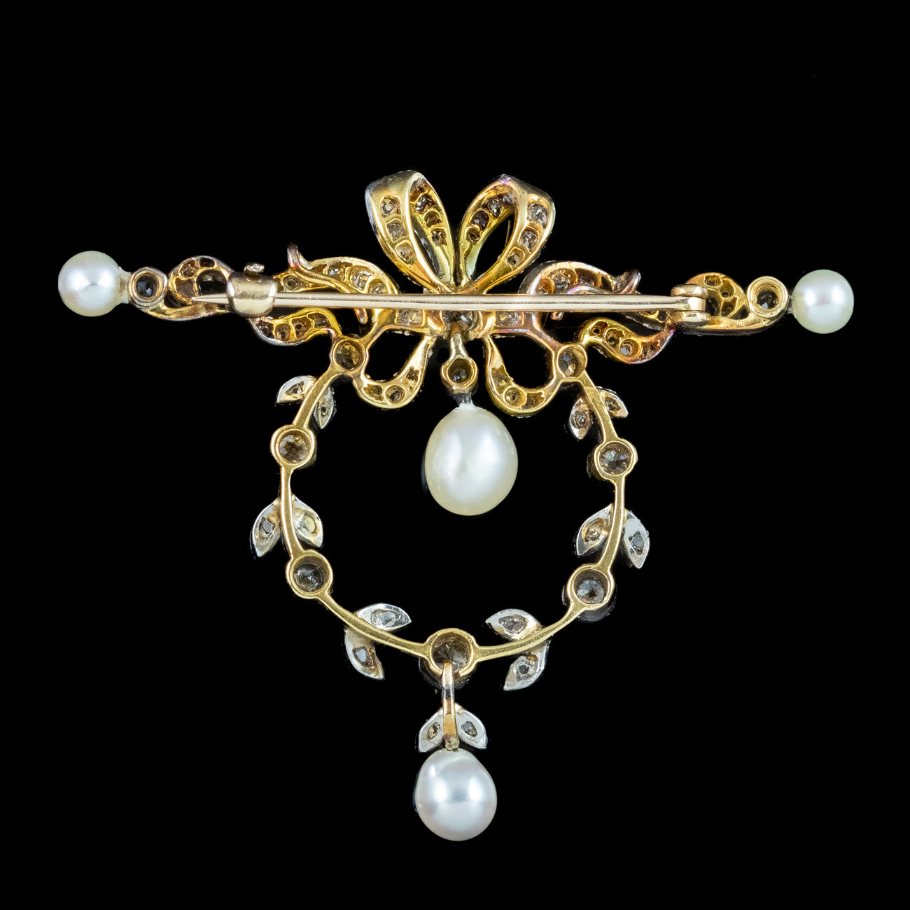 Antique Edwardian Pearl Diamond Brooch Platinum 18ct Gold