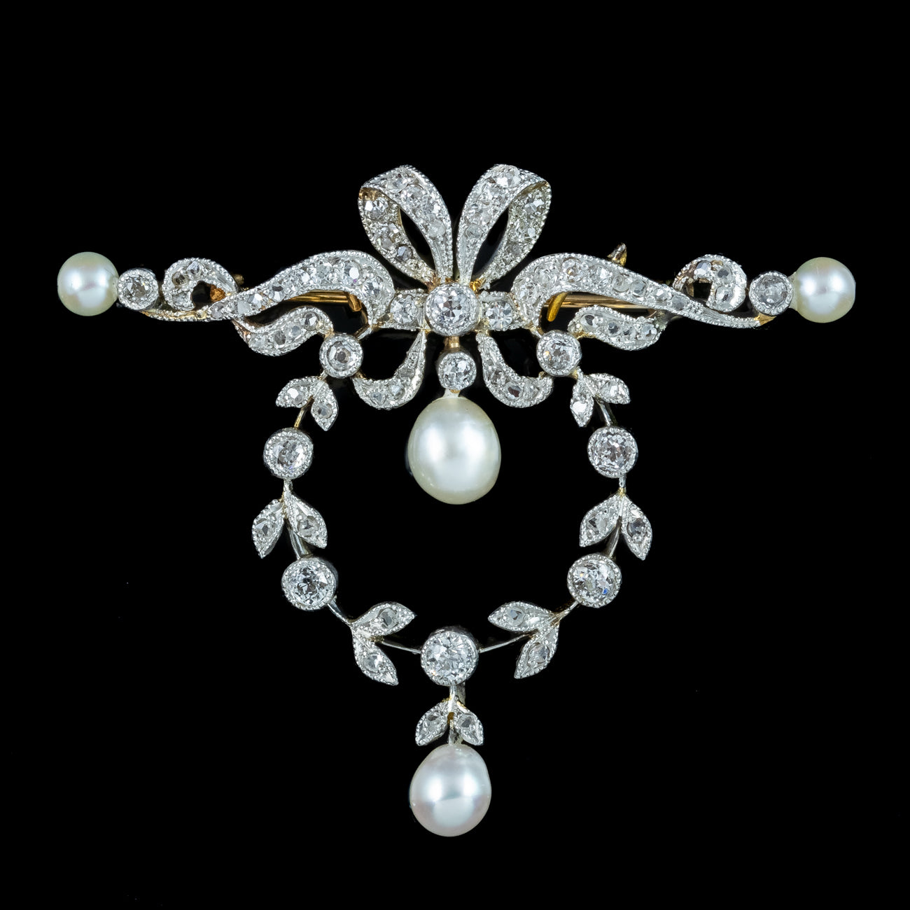 Antique Edwardian Pearl Diamond Brooch Platinum 18ct Gold Secondary image