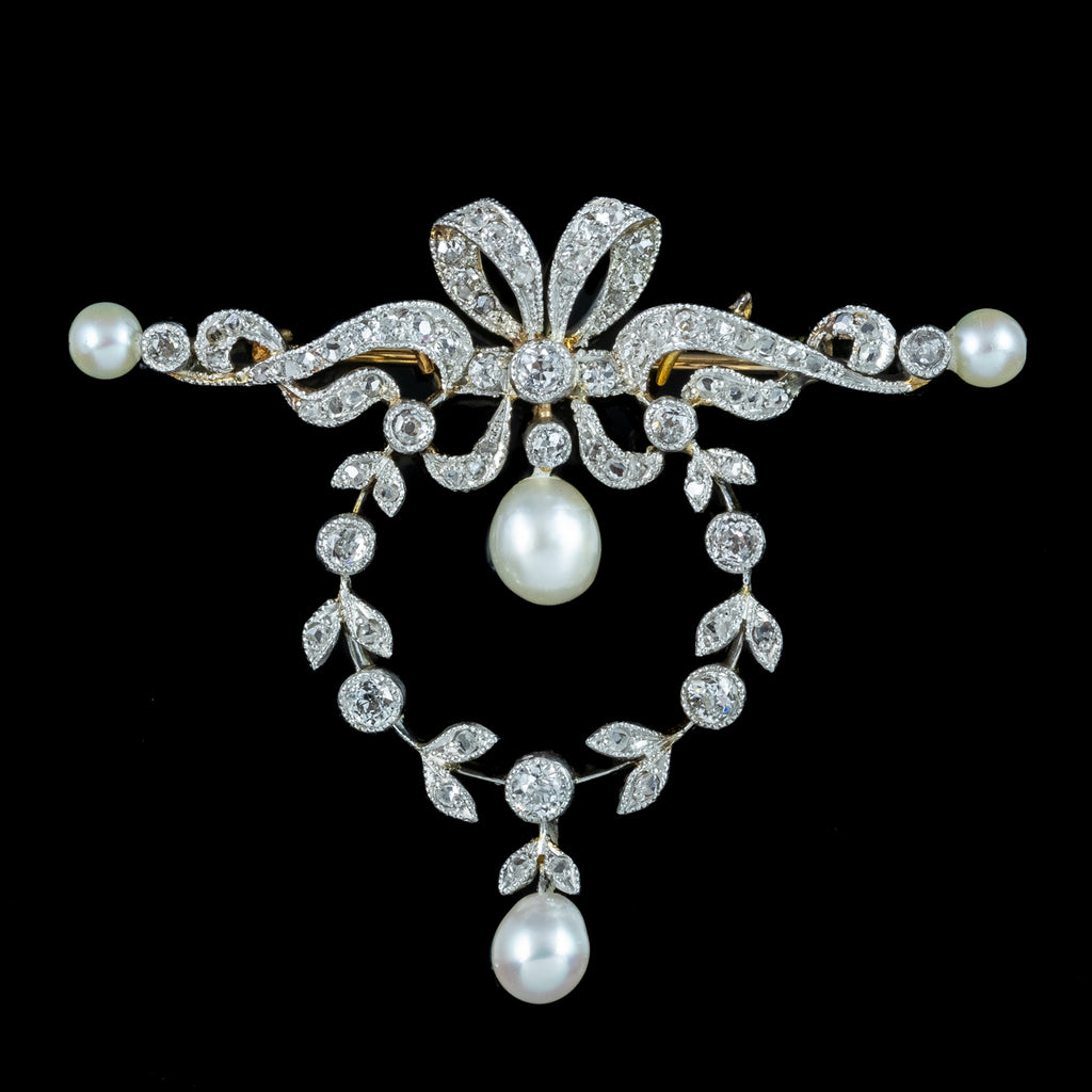 Antique Edwardian Pearl Diamond Brooch Platinum 18ct Gold