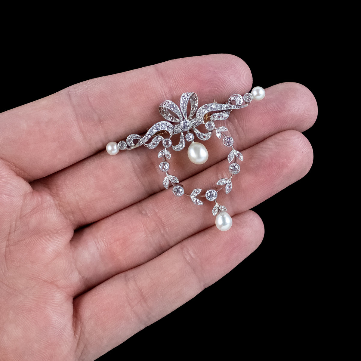 Antique Edwardian Pearl Diamond Brooch Platinum 18ct Gold