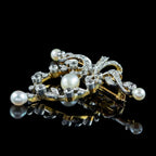 Antique Edwardian Pearl Diamond Brooch Platinum 18ct Gold