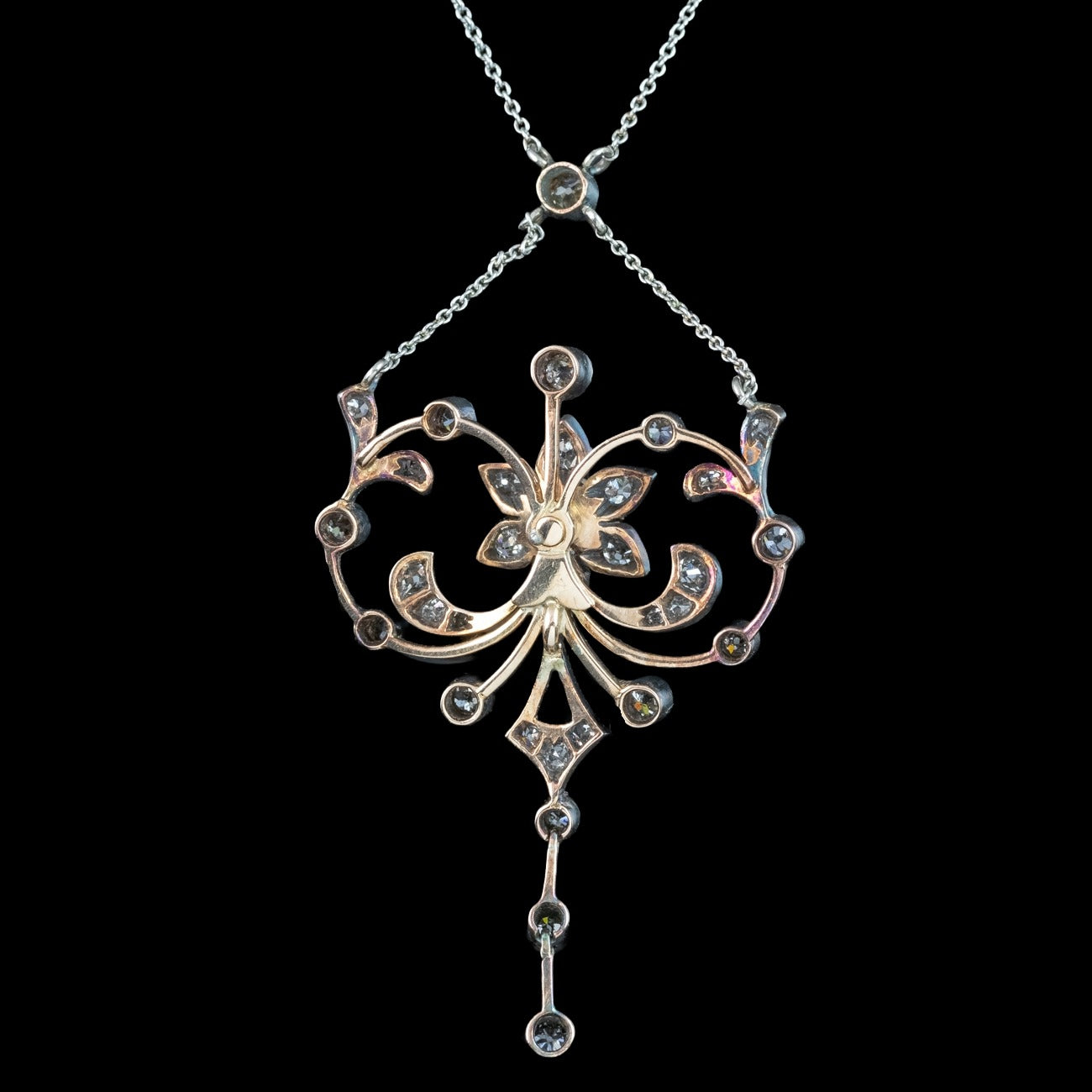 Antique Edwardian Pearl Diamond Flower Necklace With Box
