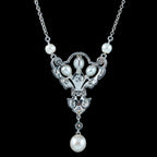Antique Edwardian Pearl Diamond Lavaliere Necklace 14ct Gold