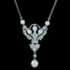 Antique Edwardian Pearl Diamond Lavaliere Necklace 14ct Gold