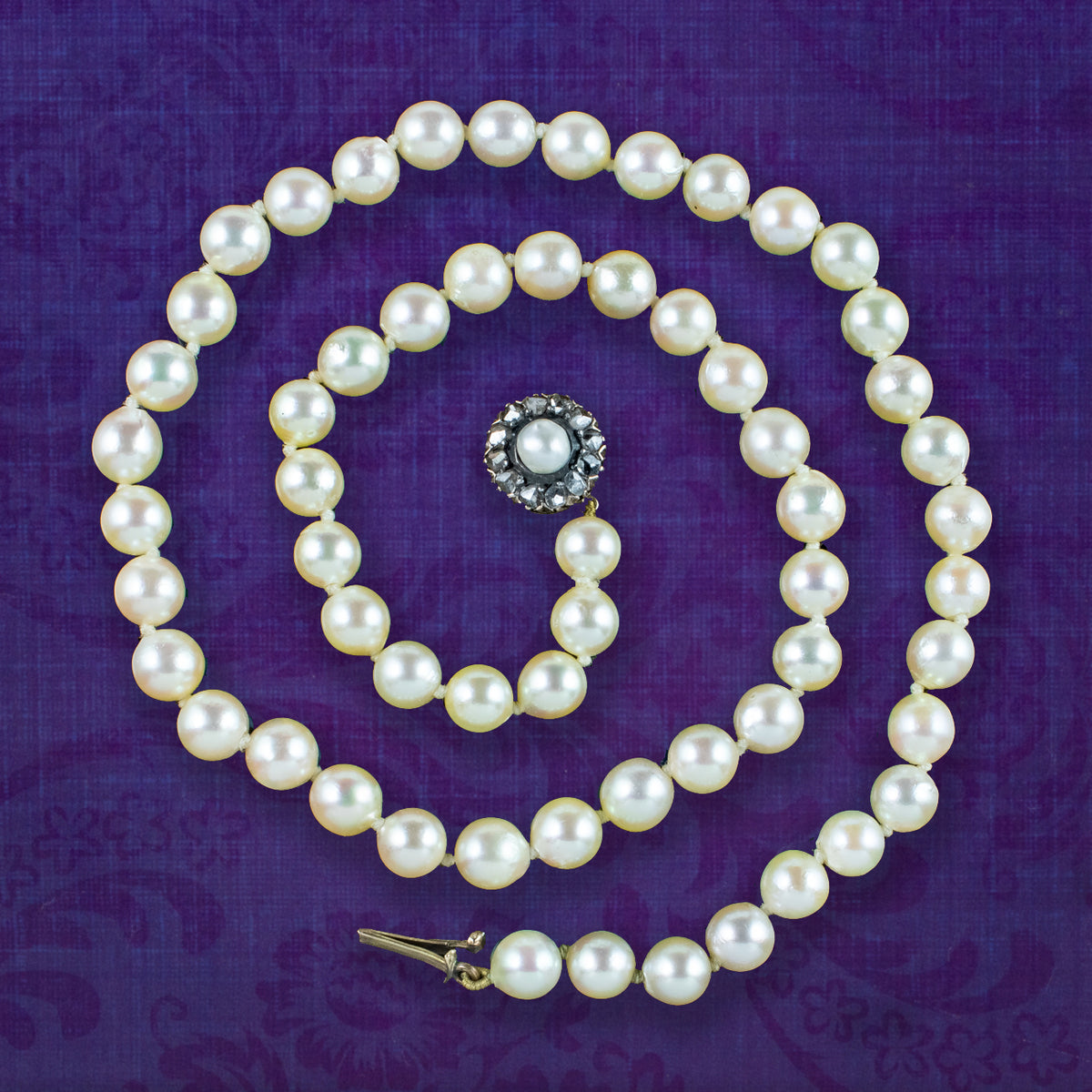 Antique Edwardian Pearl Necklace With Georgian Diamond Clasp Main image