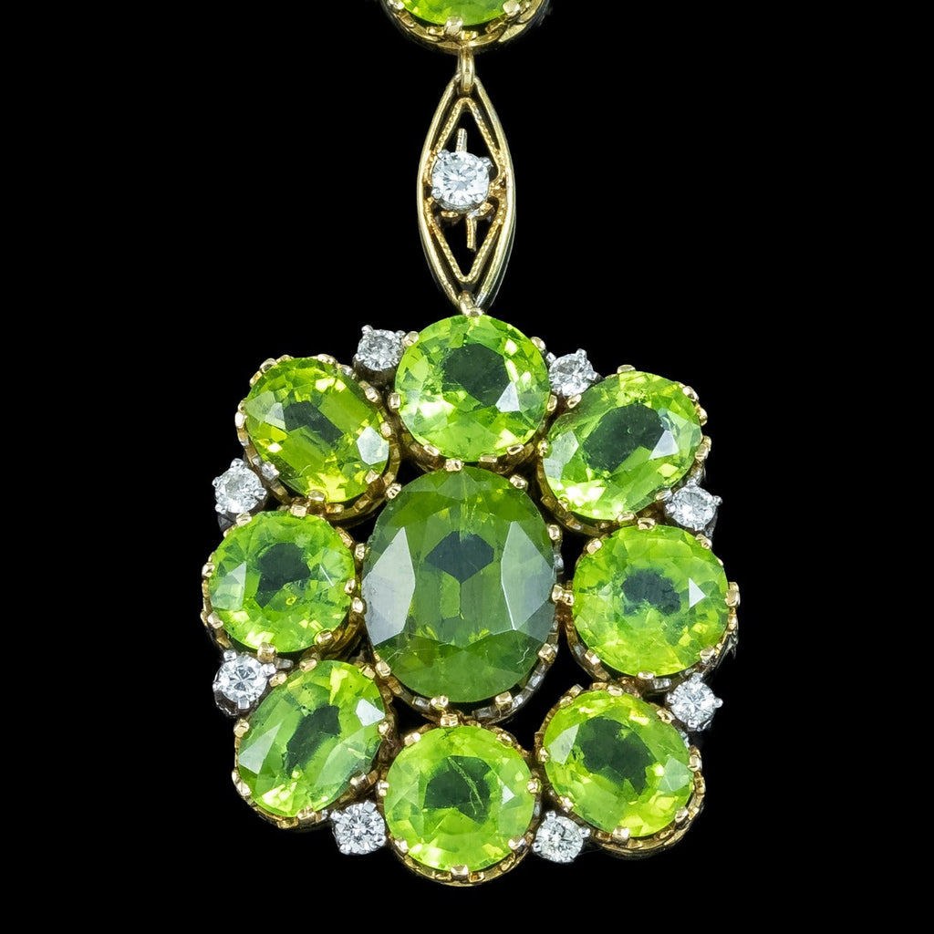 Antique Edwardian Peridot Diamond Lavaliere Necklace 18ct Gold With Box