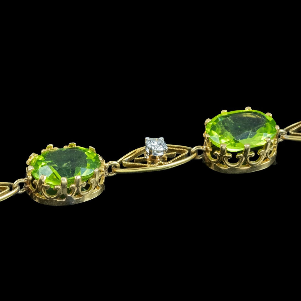 Antique Edwardian Peridot Diamond Lavaliere Necklace 18ct Gold With Box
