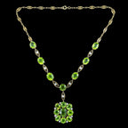 Antique Edwardian Peridot Diamond Lavaliere Necklace 18ct Gold With Box