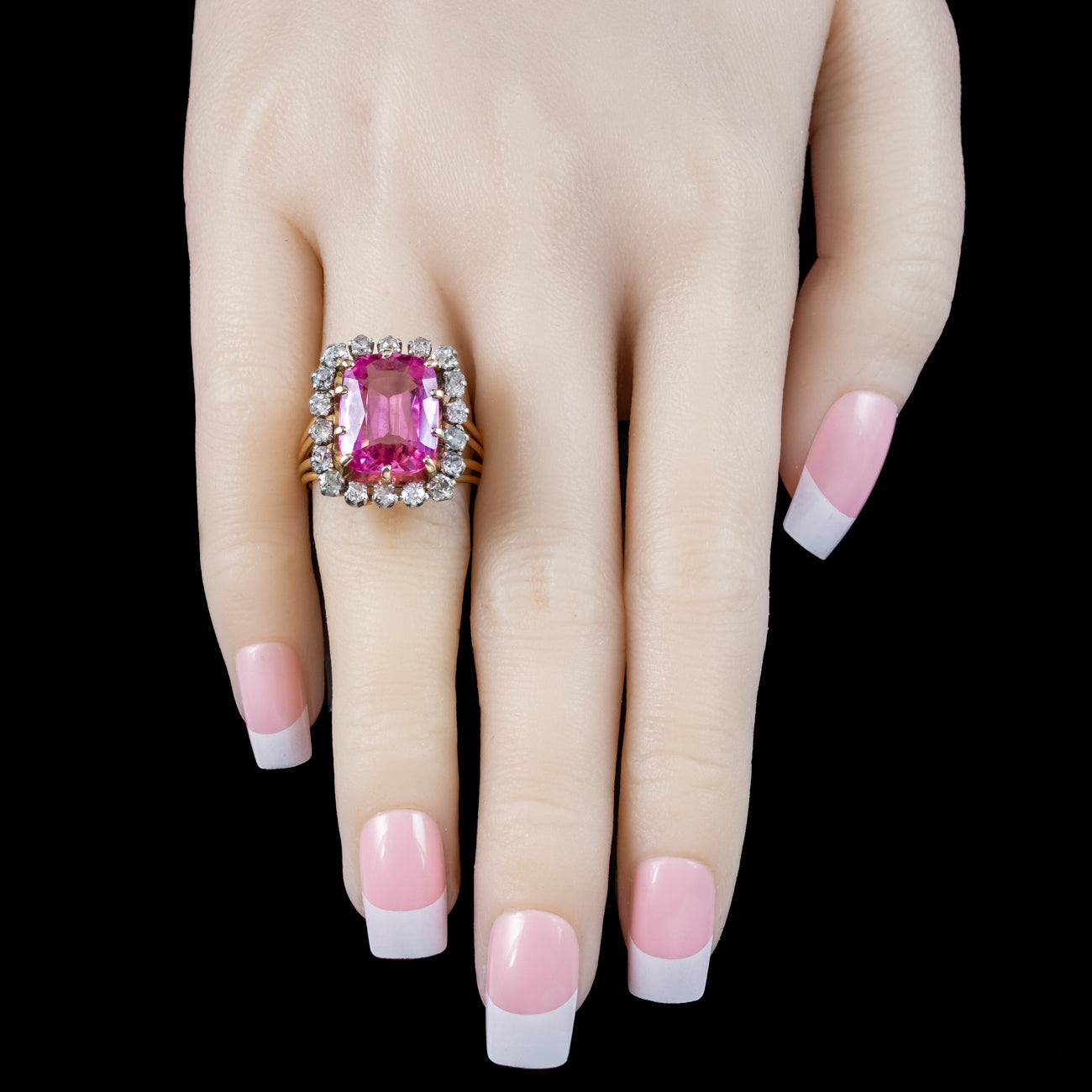 Antique Edwardian Pink Sapphire Diamond Ring 8.5ct Synthetic Sapphire 