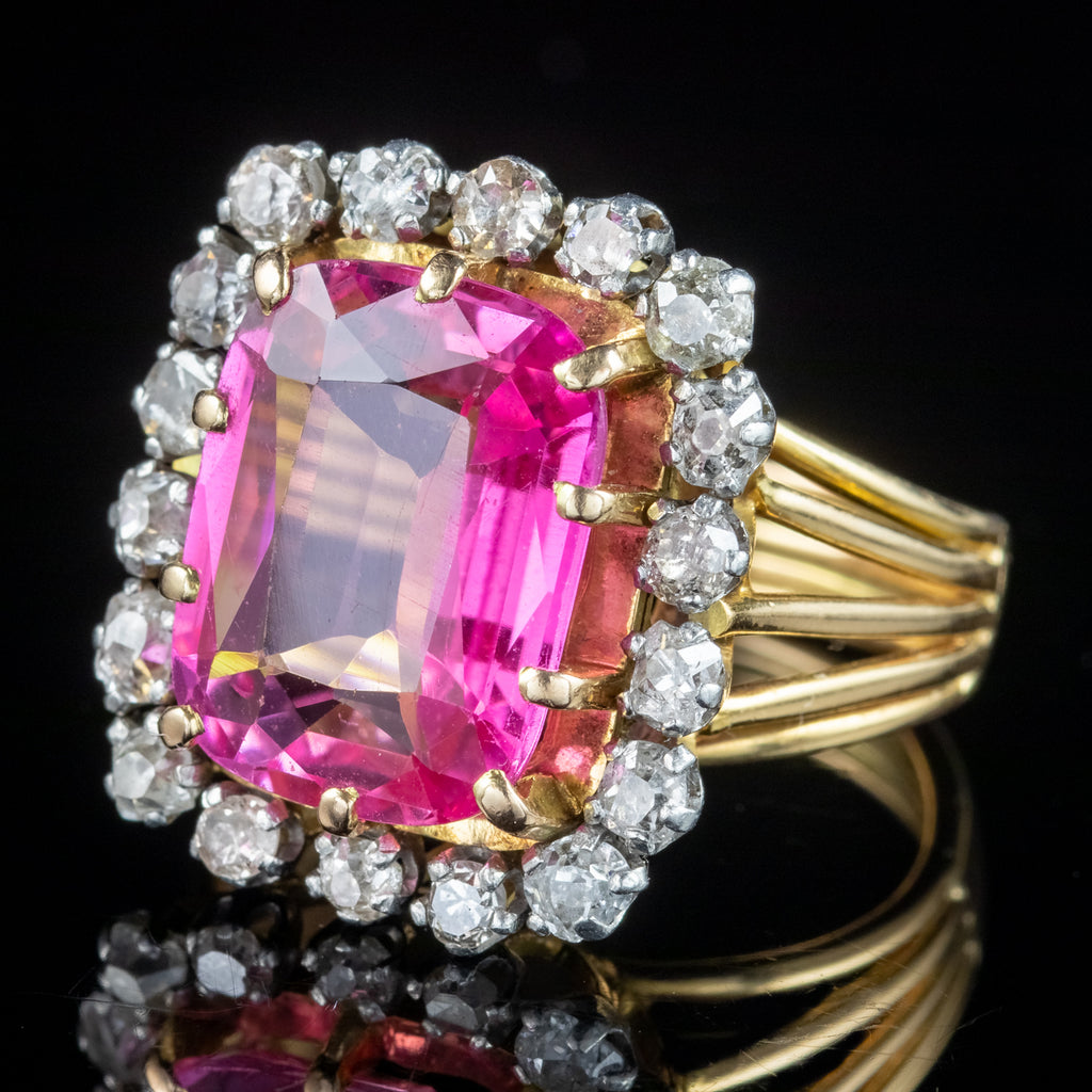 Antique Edwardian Pink Sapphire Diamond Ring 8.5ct Synthetic Sapphire 