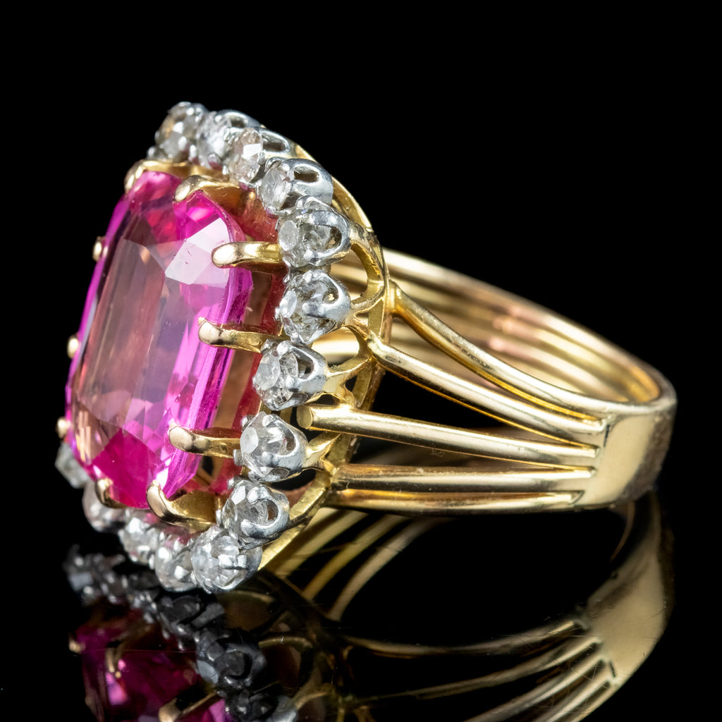 Antique Edwardian Pink Sapphire Diamond Ring 8.5ct Synthetic Sapphire 