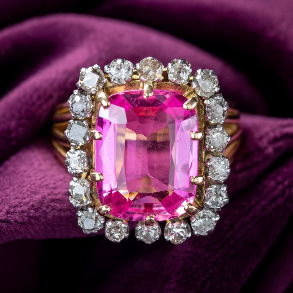 Antique Edwardian Pink Sapphire Diamond Ring 8.5ct Synthetic Sapphire 