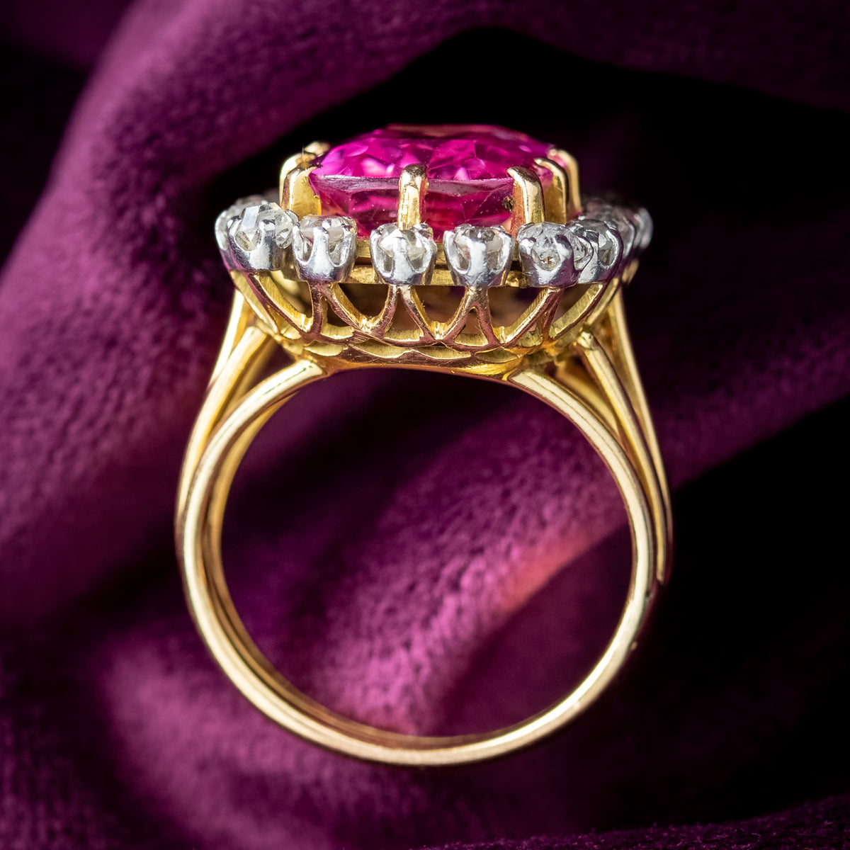 Antique Edwardian Pink Sapphire Diamond Ring 8.5ct Synthetic Sapphire 