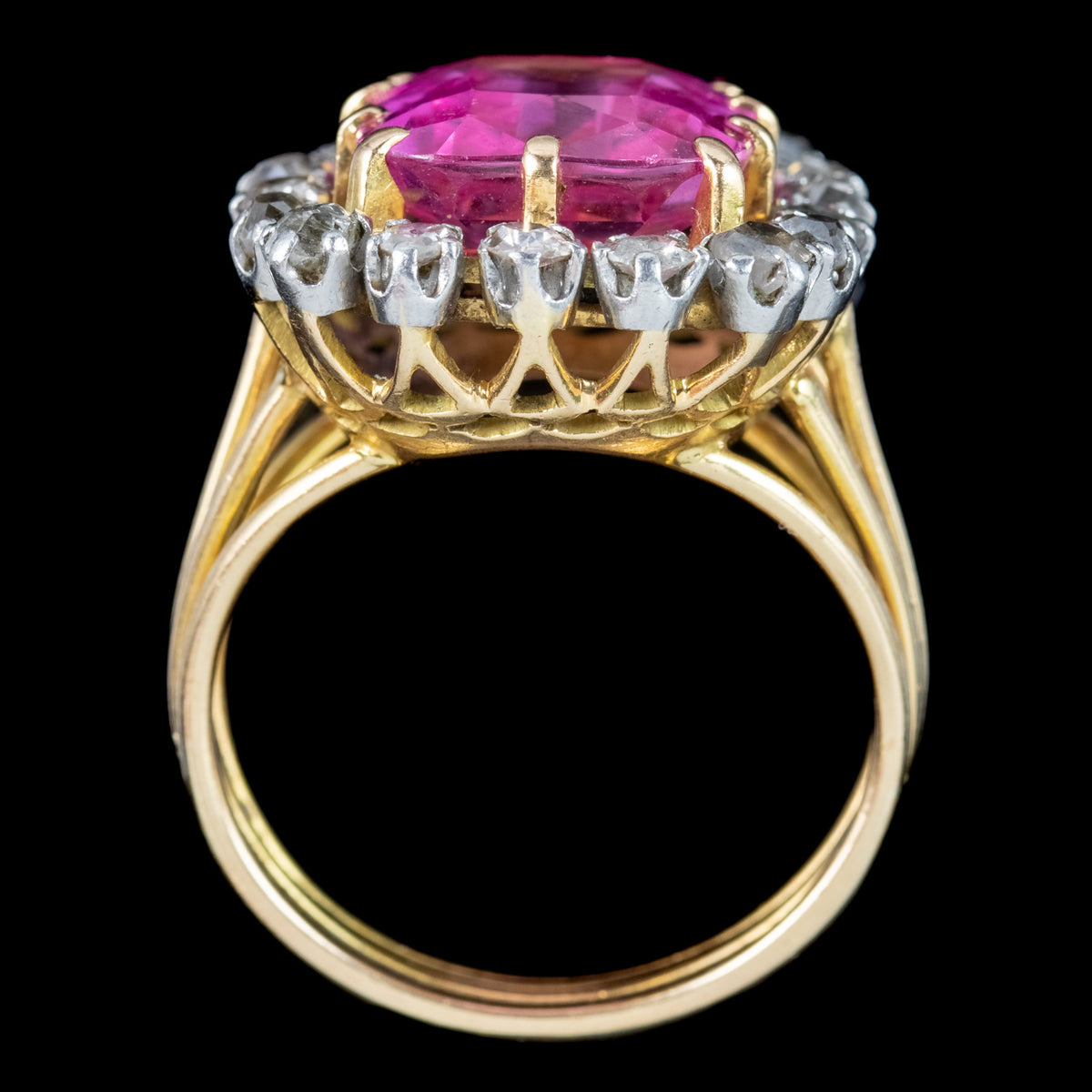 Antique Edwardian Pink Sapphire Diamond Ring 8.5ct Synthetic Sapphire 