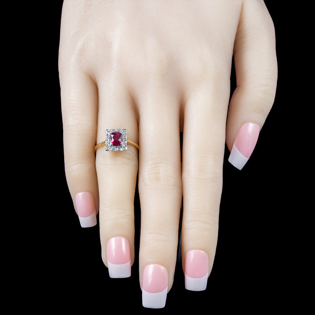 Antique Edwardian Ruby Diamond Cluster Ring 0.65ct Ruby Dated 1903