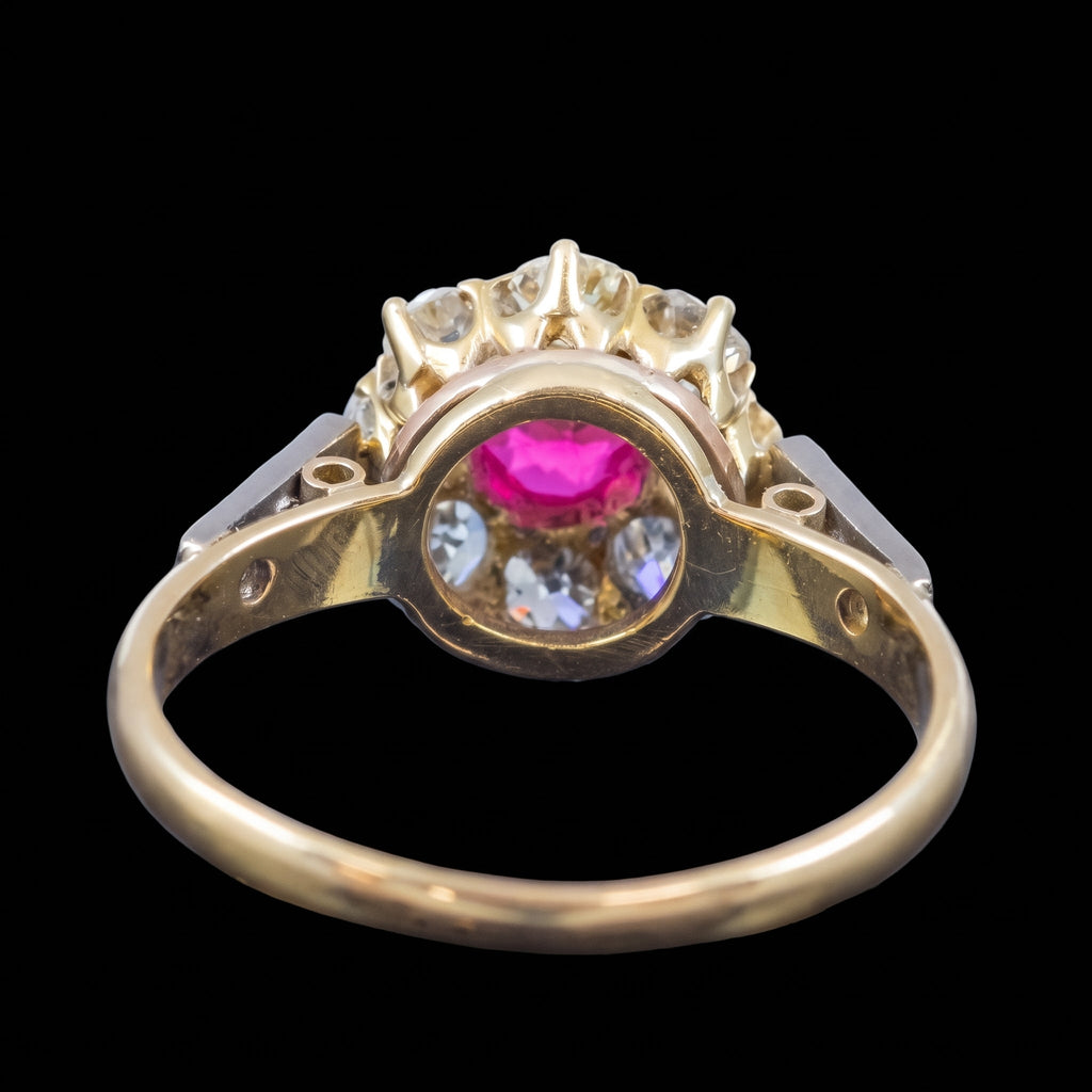 Antique Edwardian Ruby Diamond Cluster Ring 0.45ct Ruby