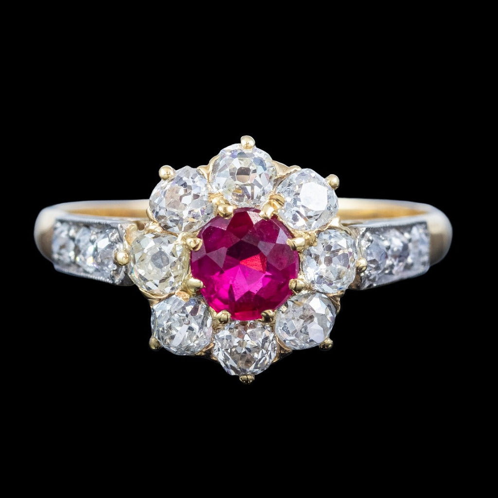 Antique Edwardian Ruby Diamond Cluster Ring 0.45ct Ruby