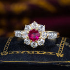 Antique Edwardian Ruby Diamond Cluster Ring 0.45ct Ruby