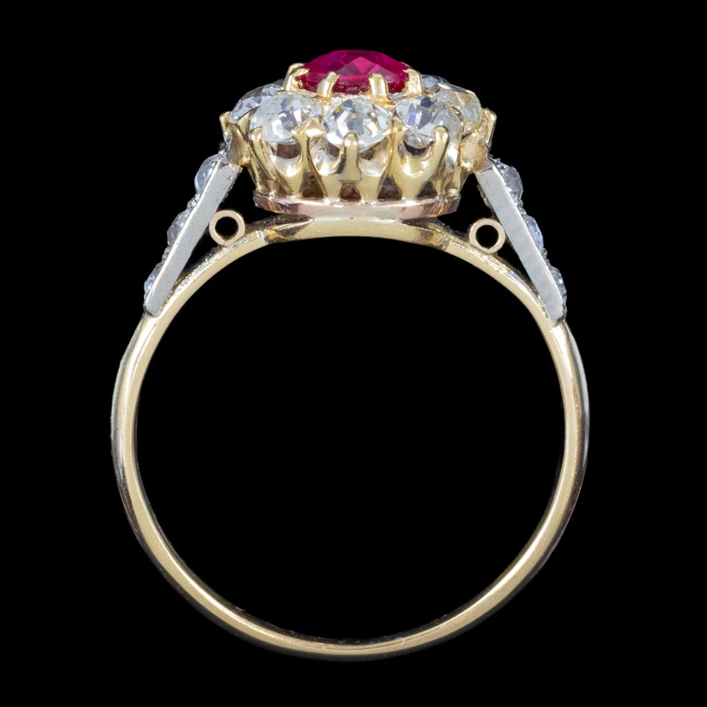 Antique Edwardian Ruby Diamond Cluster Ring 0.45ct Ruby