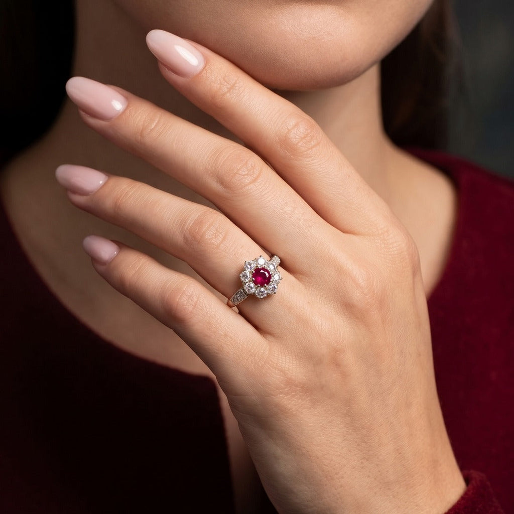 Antique Edwardian Ruby Diamond Cluster Ring 0.45ct Ruby