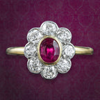 Antique Edwardian Ruby Diamond Daisy Cluster Ring 0.70ct Ruby