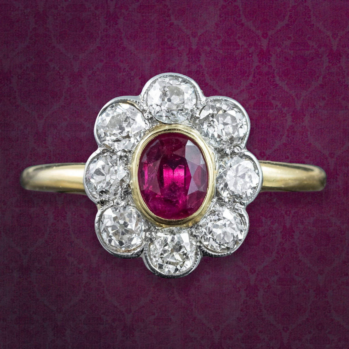 Antique Edwardian Ruby Diamond Daisy Cluster Ring 0.70ct Ruby