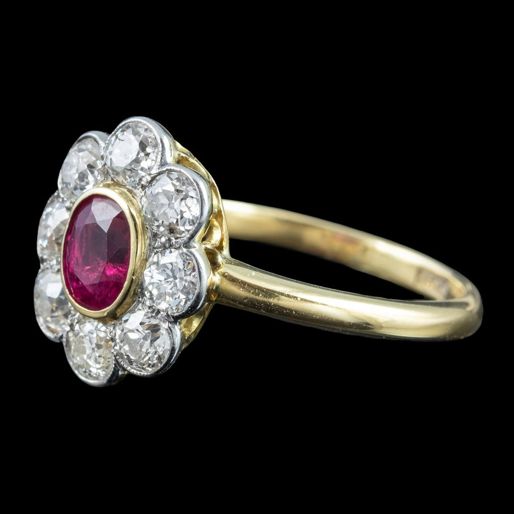 Antique Edwardian Ruby Diamond Daisy Cluster Ring 0.70ct Ruby