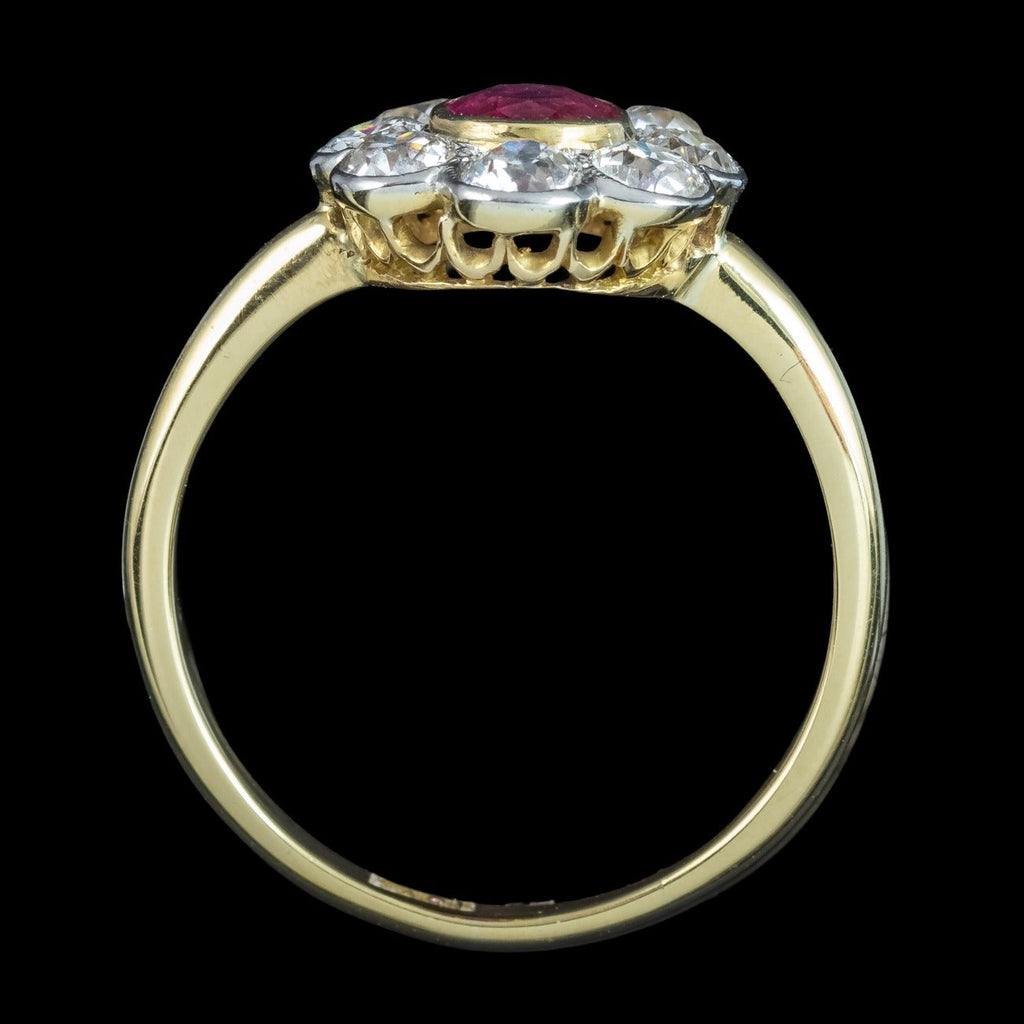 Antique Edwardian Ruby Diamond Daisy Cluster Ring 0.70ct Ruby