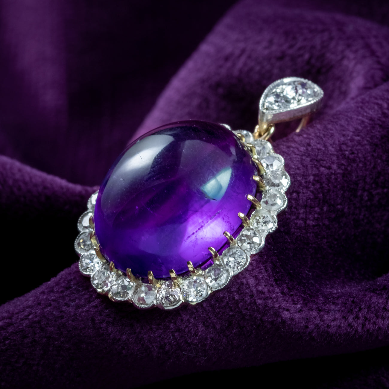 Antique Edwardian Cabochon Amethyst Diamond Pendant 16ct Amethyst Secondary image