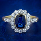 Antique Edwardian Sapphire Diamond Cluster Ring 1ct Blue Sapphire