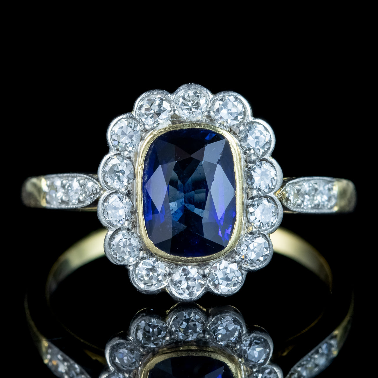 Antique Edwardian Sapphire Diamond Cluster Ring 1ct Blue Sapphire Secondary image