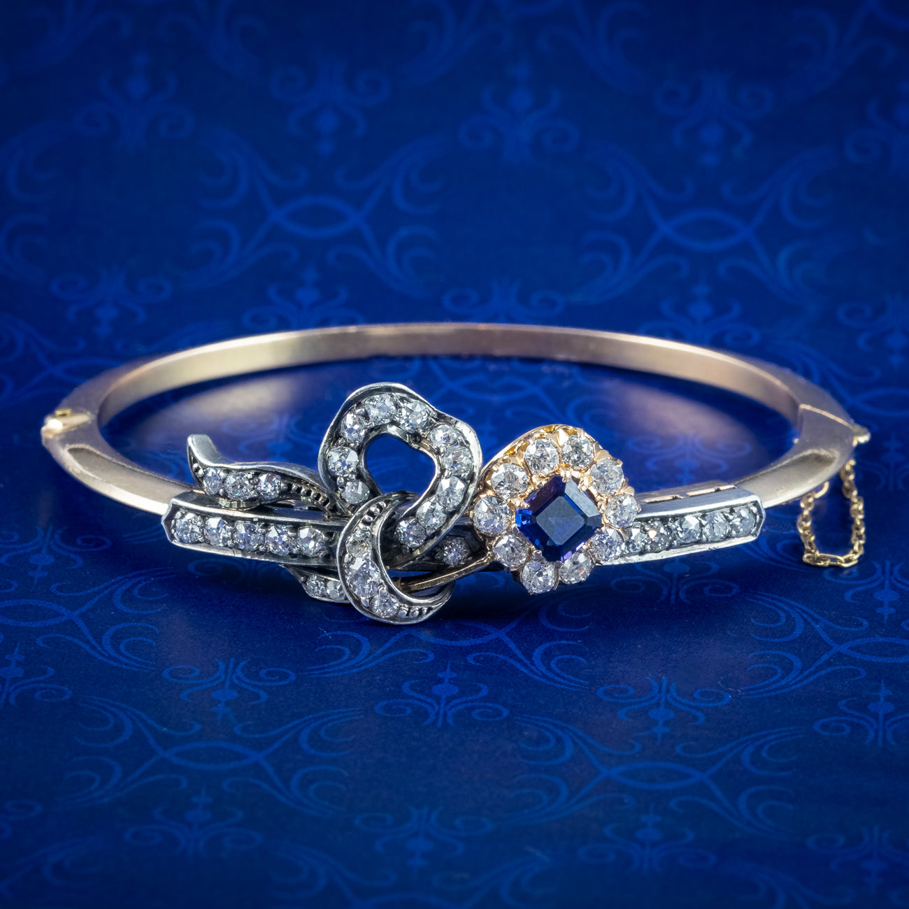 Antique Edwardian Sapphire Diamond Flower Bangle 0.85ct Sapphire Main image