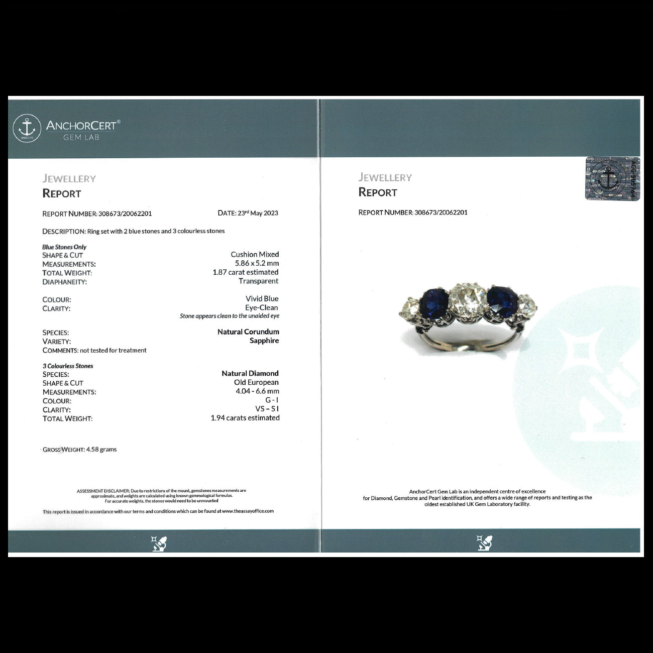 Antique Edwardian Sapphire Diamond Ring 1.87ct Sapphire 1.94ct Diamond With Cert 