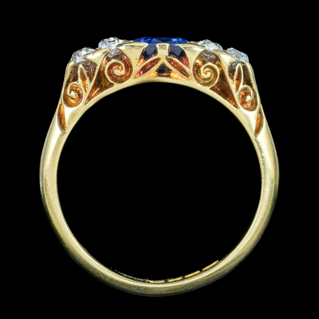 Antique Edwardian Sapphire Diamond Ring 1.3ct Blue Sapphire Dated 1903