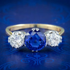 Antique Edwardian Sapphire Diamond Trilogy Ring 1.41ct Sapphire With Cert