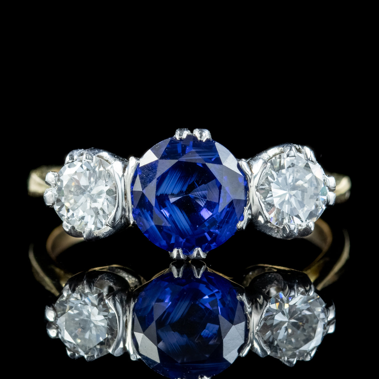 Antique Edwardian Sapphire Diamond Trilogy Ring 1.41ct Sapphire With Cert Secondary image
