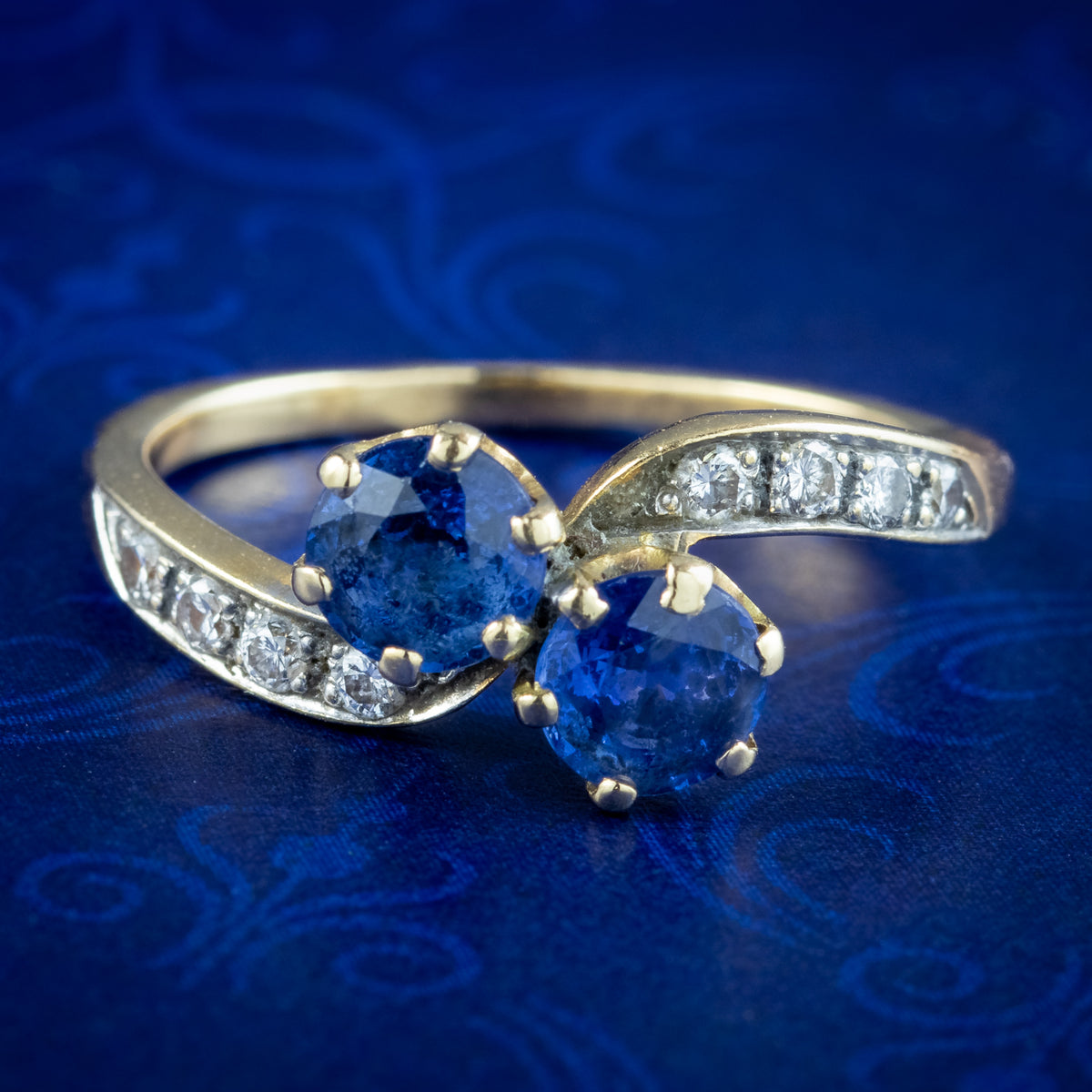 Antique Edwardian Sapphire Diamond Twist Ring 1.2ct Sapphire Main image