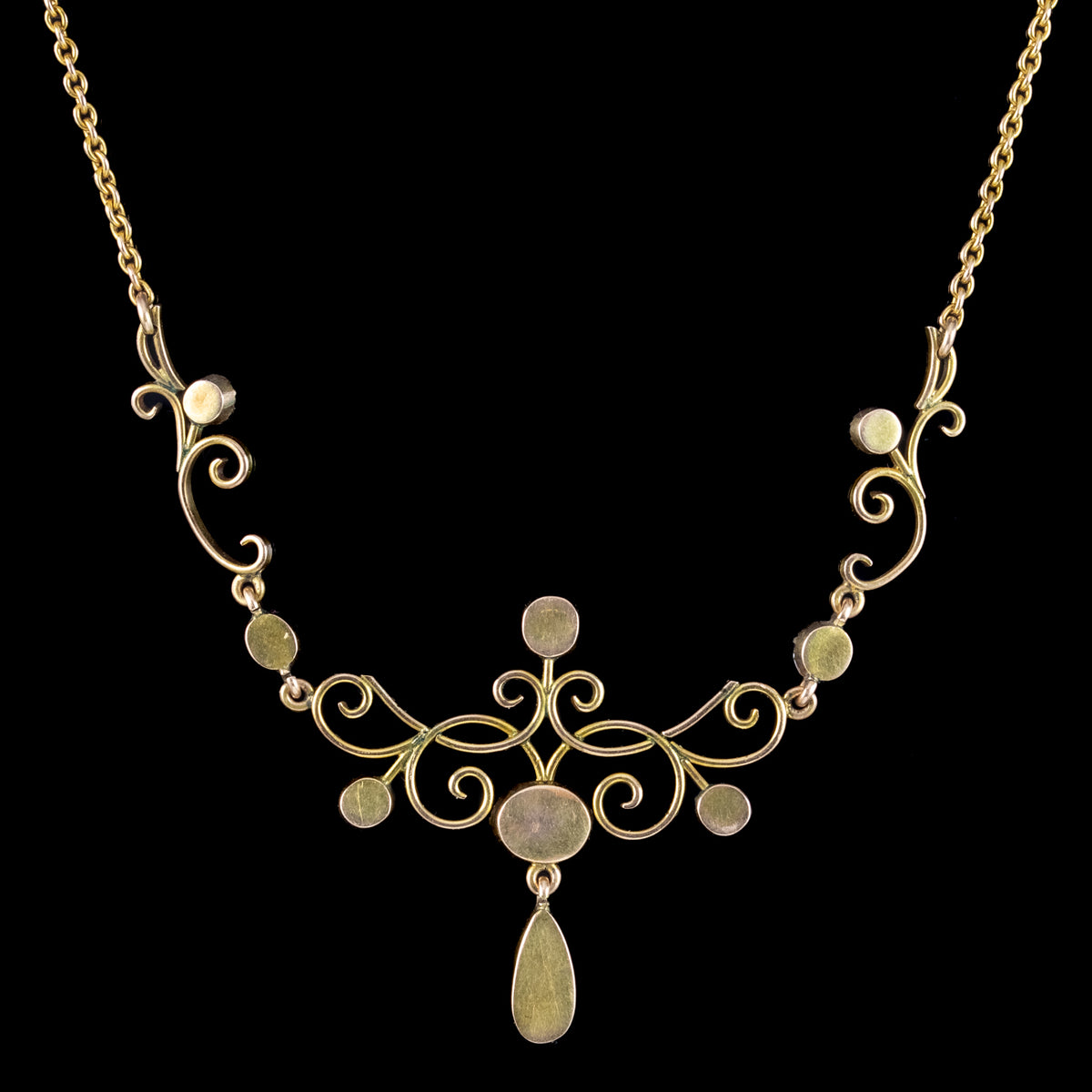Antique Edwardian Suffragette Topaz Lavaliere Necklace 9ct Gold 