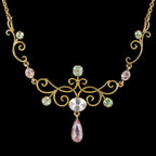 Antique Edwardian Suffragette Topaz Lavaliere Necklace 9ct Gold 