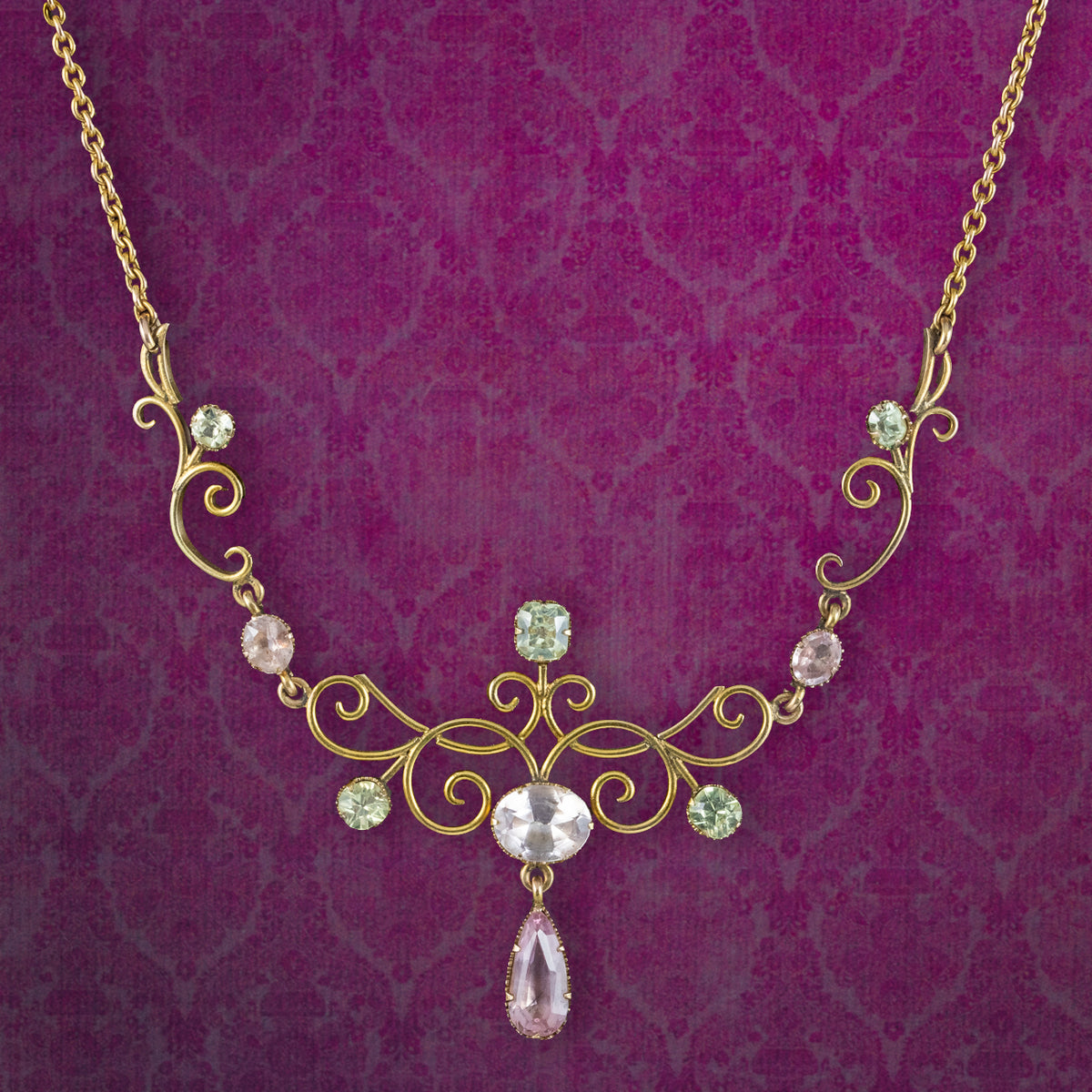 Antique Edwardian Suffragette Topaz Lavaliere Necklace 9ct Gold  Main image