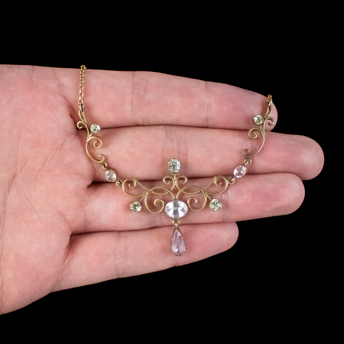 Antique Edwardian Suffragette Topaz Lavaliere Necklace 9ct Gold 