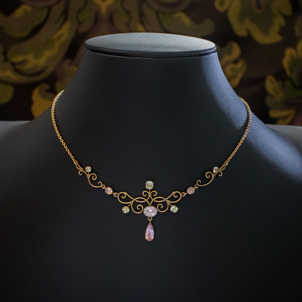 Antique Edwardian Suffragette Topaz Lavaliere Necklace 9ct Gold 